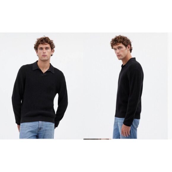 Madewell $118 Johnny Collar Sweater Polo Shirt Merino Wool Black Size S NS443 - Picture 1 of 5